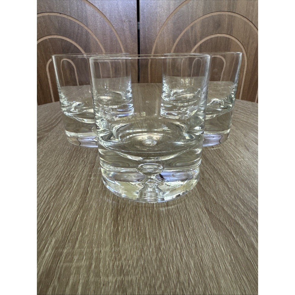 Krosno Crate & Barrel Old Fashioned Glasses Heavy Bottom Bubble Poland Set Of 3